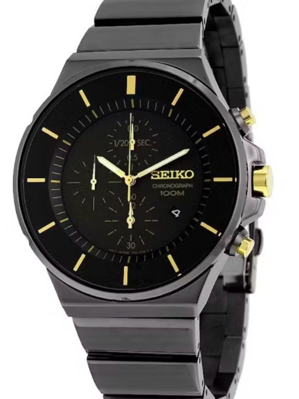 Seiko Quartz Chronograph black Stainless Steel Men's Watch heavy Watch
